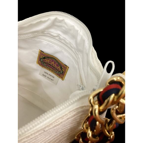 VTG SCALA Purse & Visor Set Women’s One Size Gold Chain Zip Up Purse Cream Color - Picture 8 of 9
